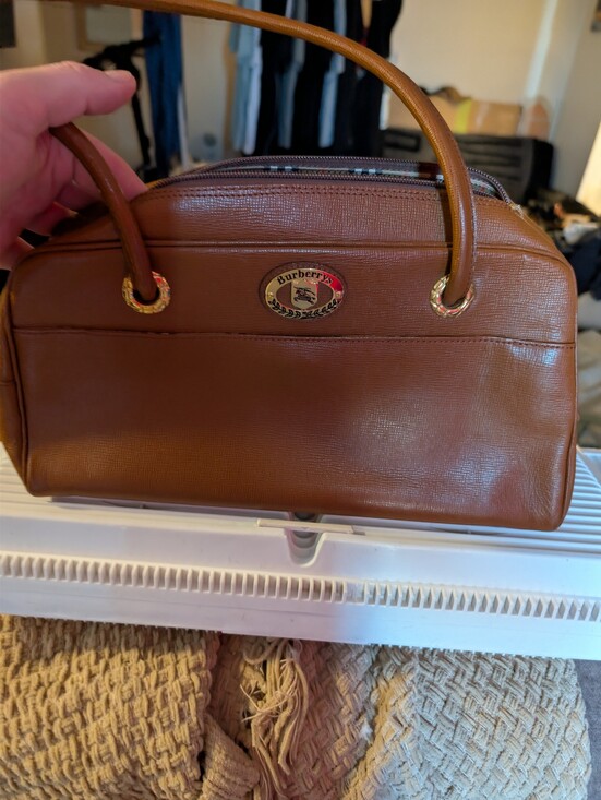Burberry Handbags - Pre-1999 Burberry Brown Leather Top-Handle Bag